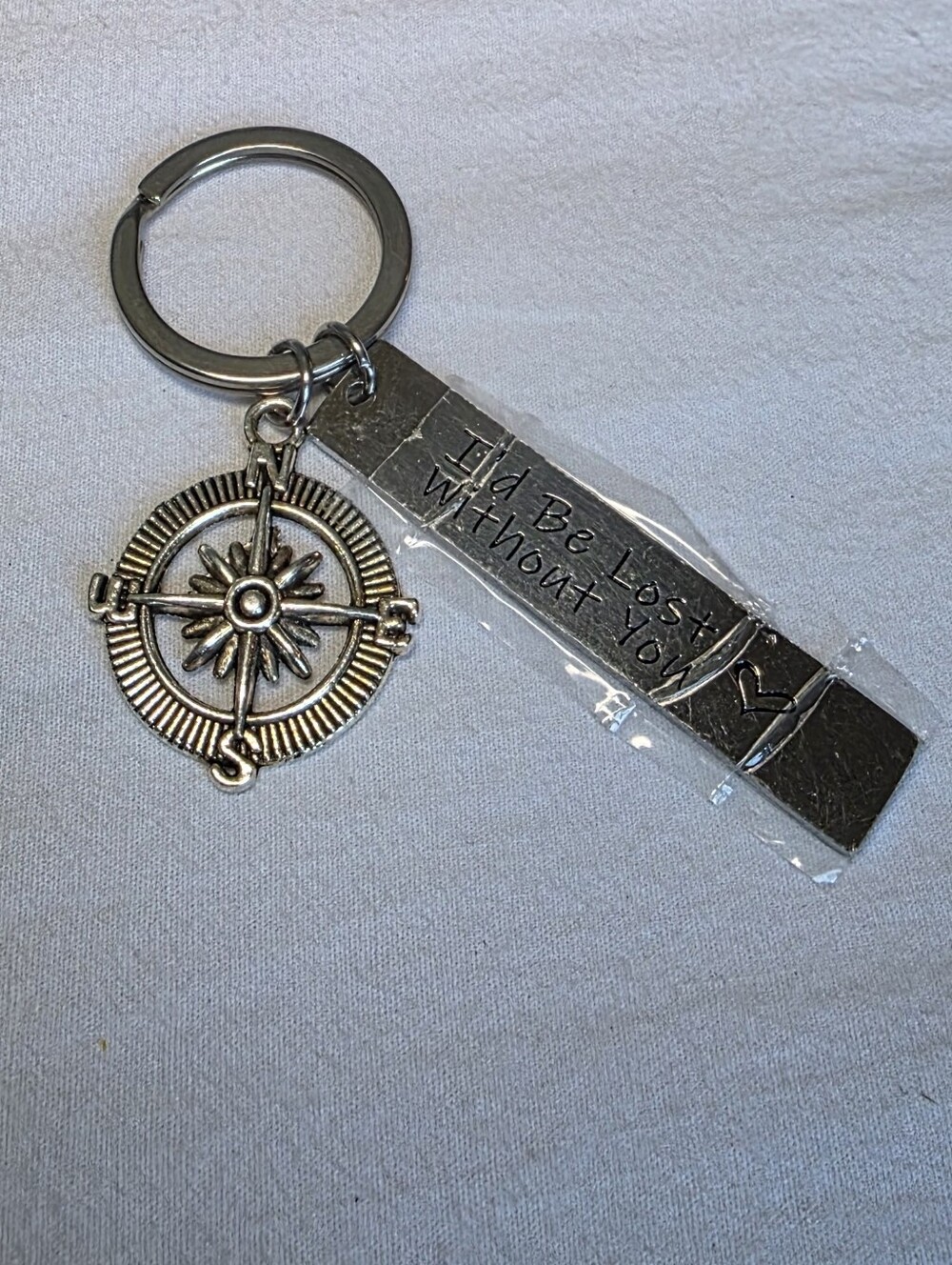 Compass Charm Keychain with Inspirational Tag